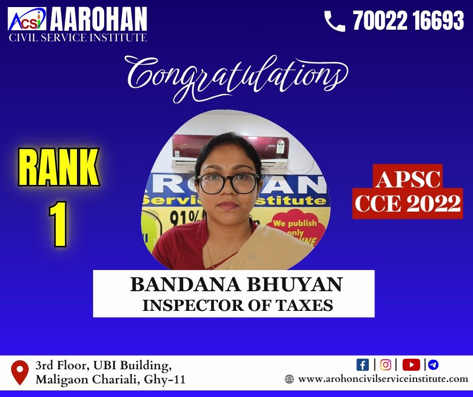 Bandana Bhuyan, Inspector of Taxes, Rank - 1